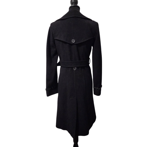 London Fog Heritage Black Wool Blend Trench Coat with Leather Accents - Picture 2 of 16